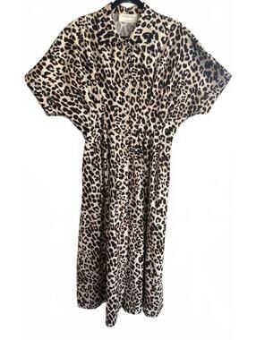 Exquise Leopard Print Shirt Dress Size L Button Front Midi Maxi Dress